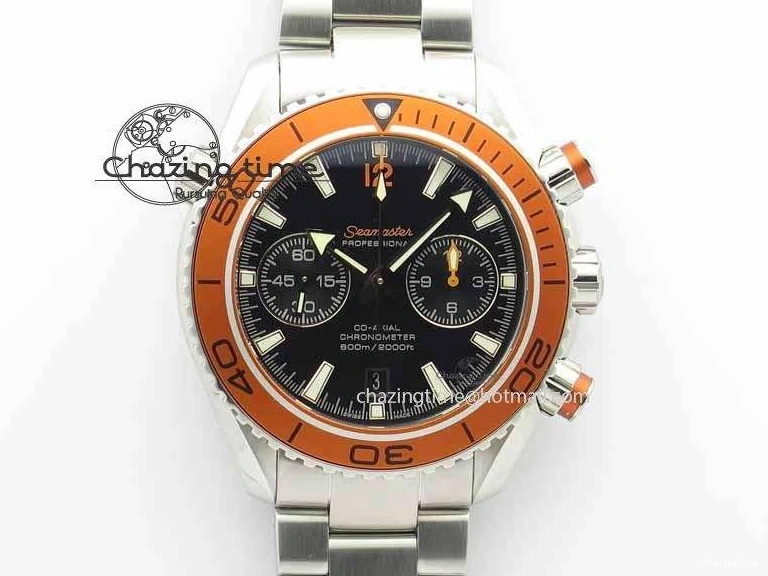 0517 Sophisticated Planet Ocean Master Chronometer Chrono SS OM 1:1 Best Edition Orange On SS Bracelet A 8156